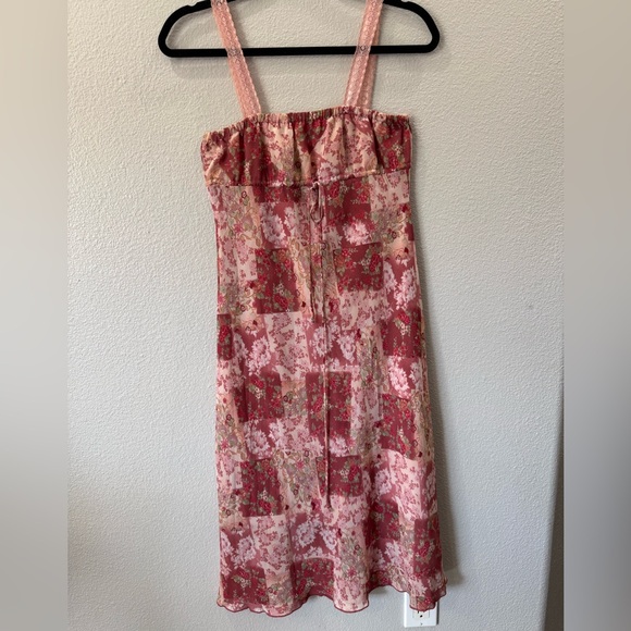 Vintage ARAMA Pink Floral Patchwork Slip Dress Lace Strap Cottagecore A-Line - Picture 2 of 12